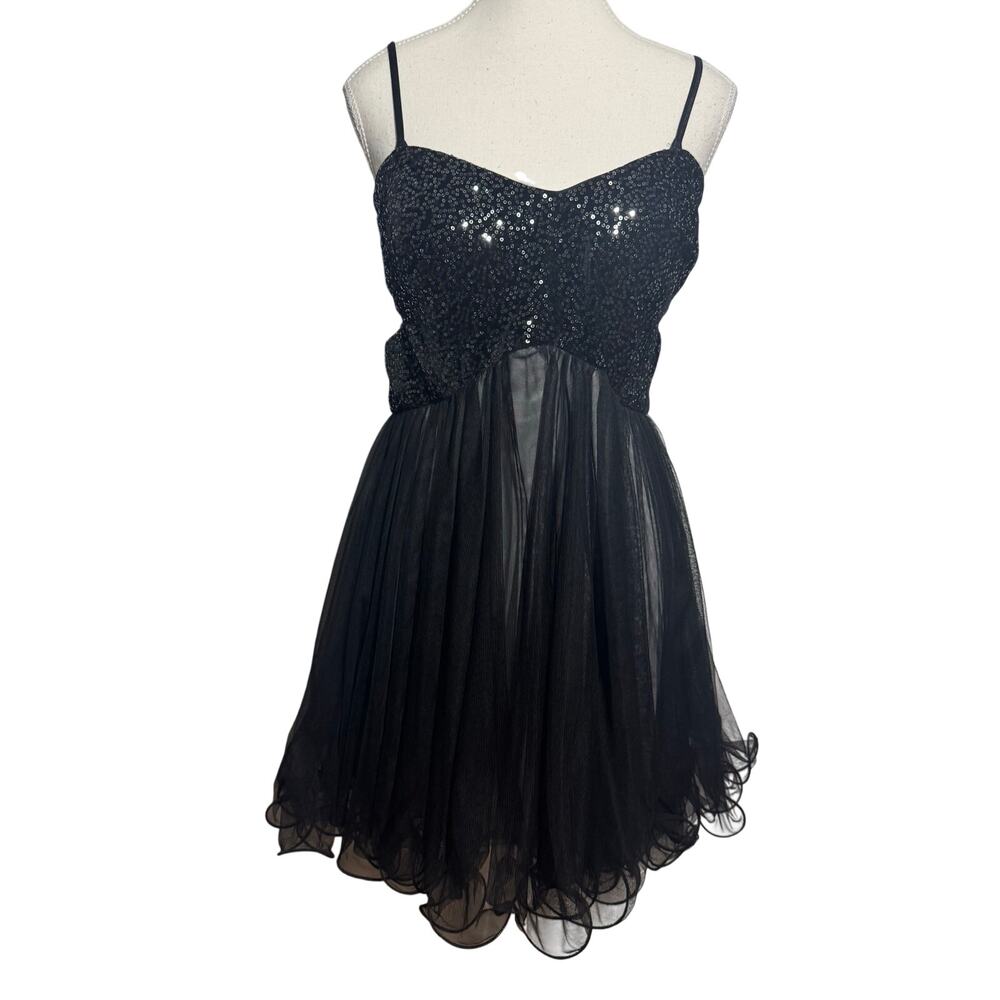 Blondie Nites Fit & Flare Sequin V Neck Mini Dress Junior's 11 Prom Formal Fairy